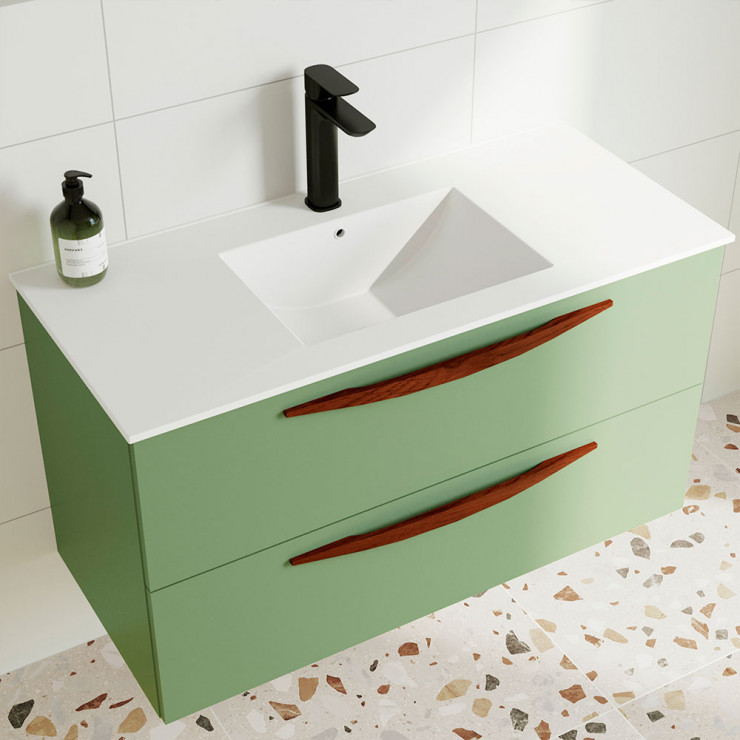Tvättställsskåp Impero Oliv Matt 100 cm med Handfat-0